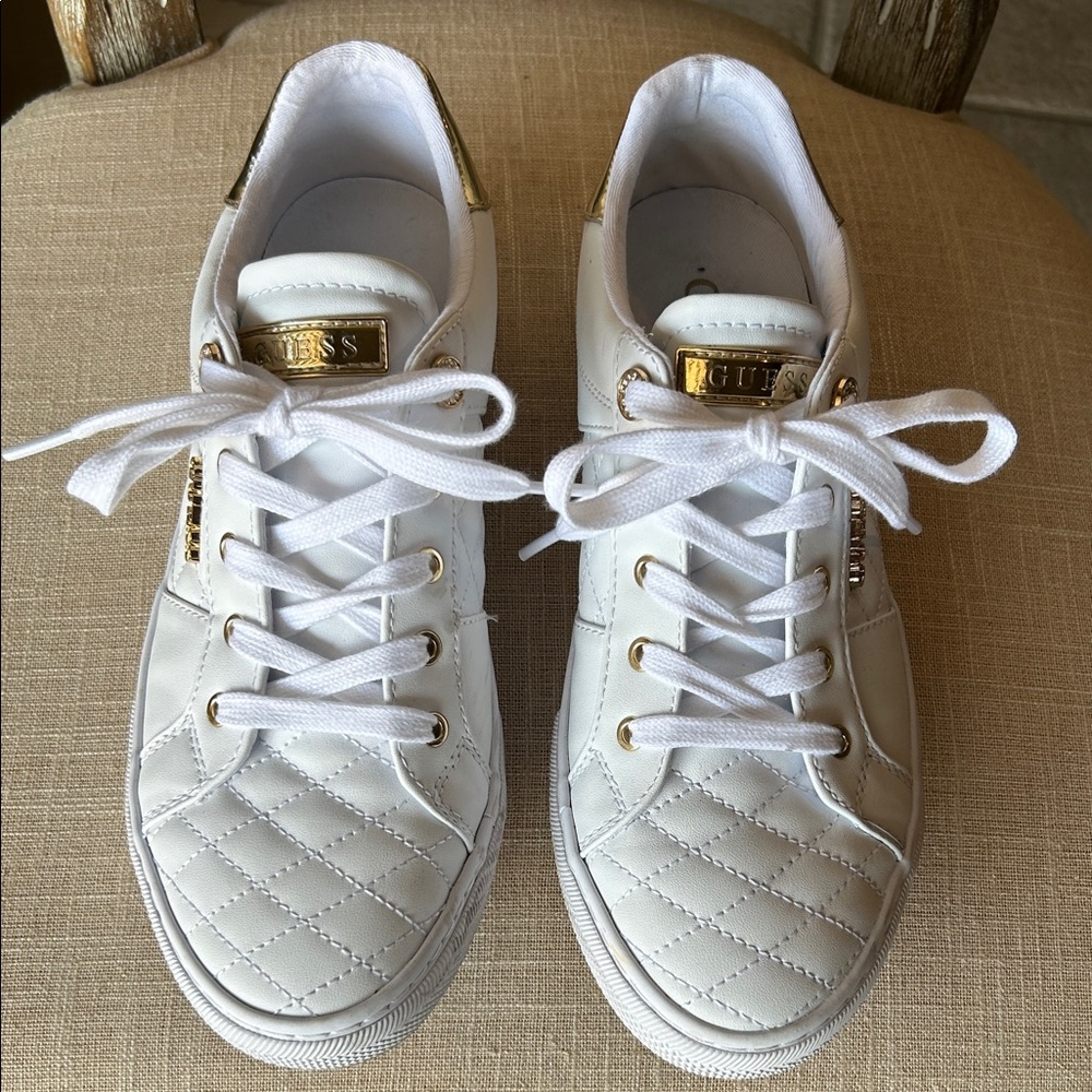 GUESS White & Gold Sneakers